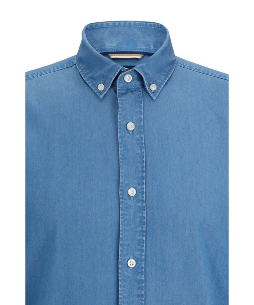 Hugo Boss Mens C-hal-bcd-c1-223 Long Sleeved Denim Shirt Bright Blue - Size 15.5 inch